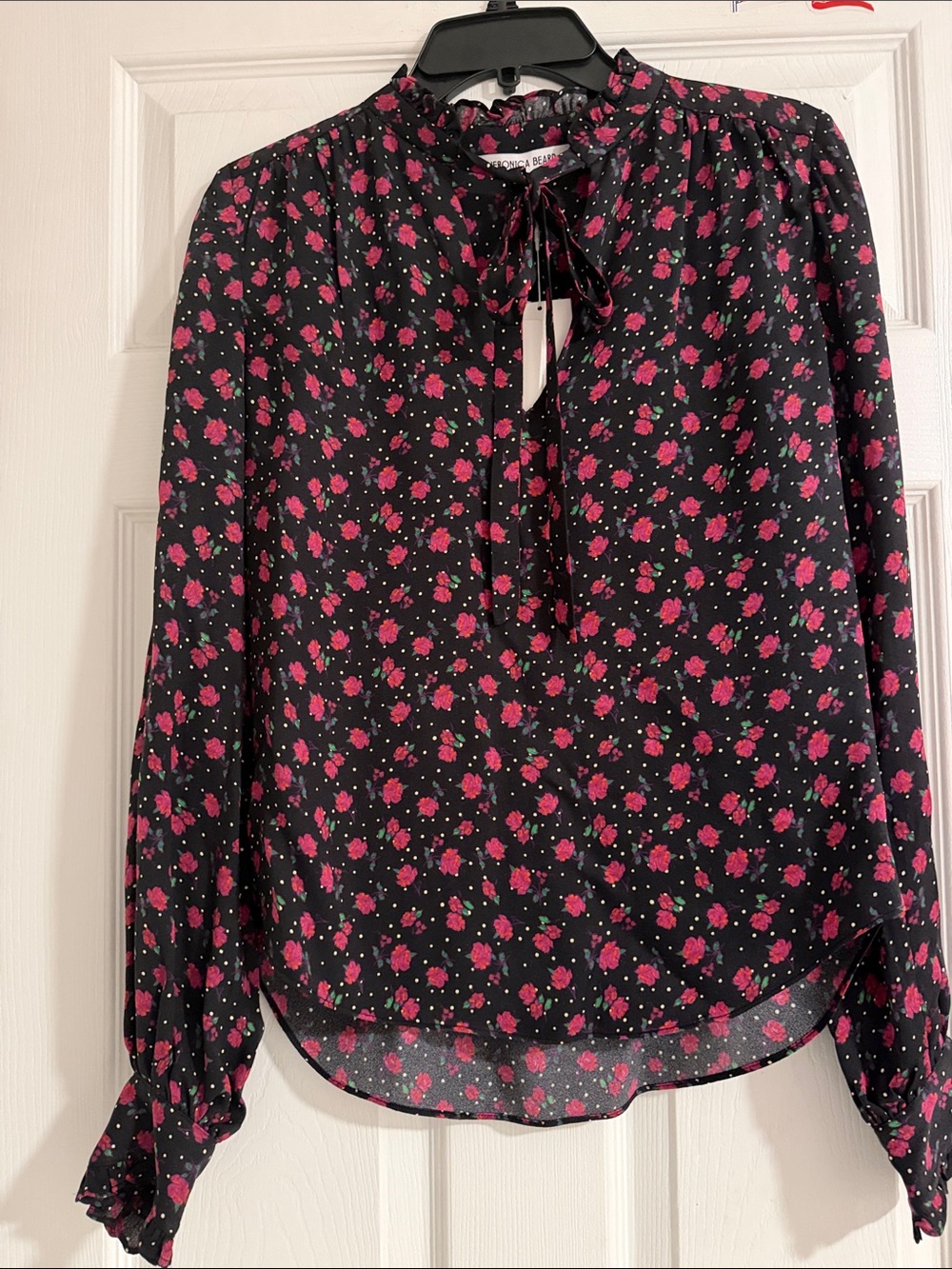 NWT Veronica Beard Louama floral long-sleeve self-tie blouse